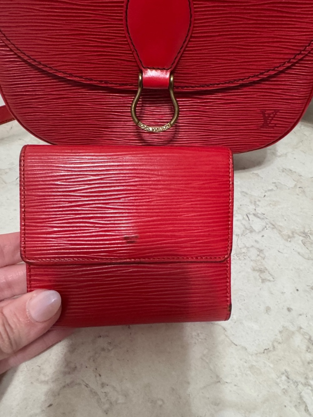 Louis Vuitton Red Epi Leather St Cloud Crossbody with Matching Wallet SET - Picture 10 of 13